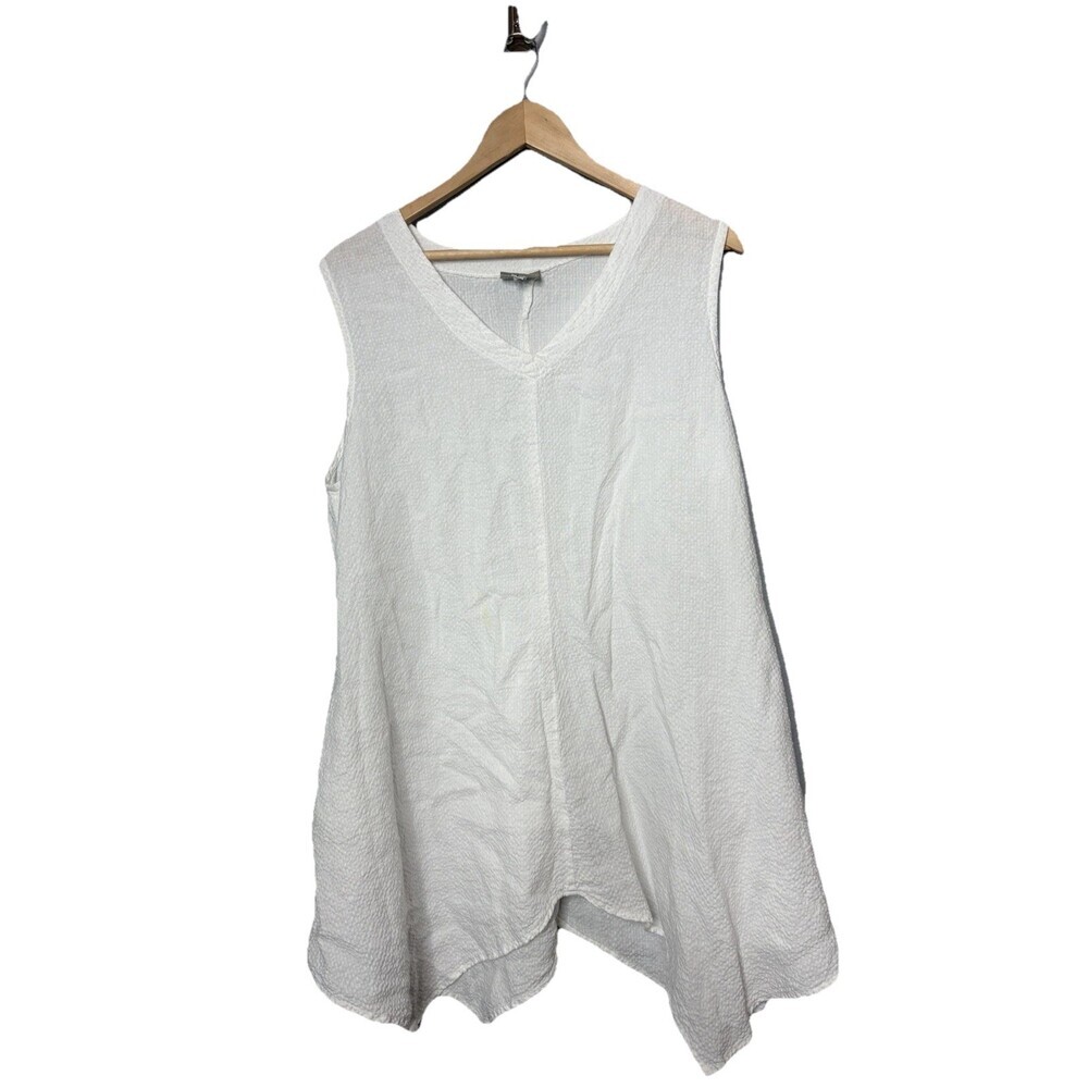 Niche Nilgun Derman WHITE Texture Crinkle Beach Tunic Lagenlook Art wear LARGE